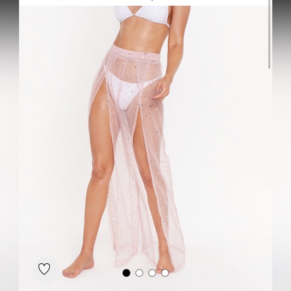 NastyGal Vacation Stars Pink Wide Leg High Waist Slit CoverUp Pants Taylor Swift - Picture 3 of 10